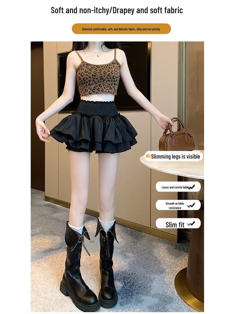 Women's Ballet-Style Puff Skort: Spring/Summer White Short Umbrella Skirt, Faux Two-Piece Design