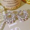 Light luxury high-end sense geometric irregular round C-ring pearl earrings 111 silver needle zircon stud earrings women's versatile earrings