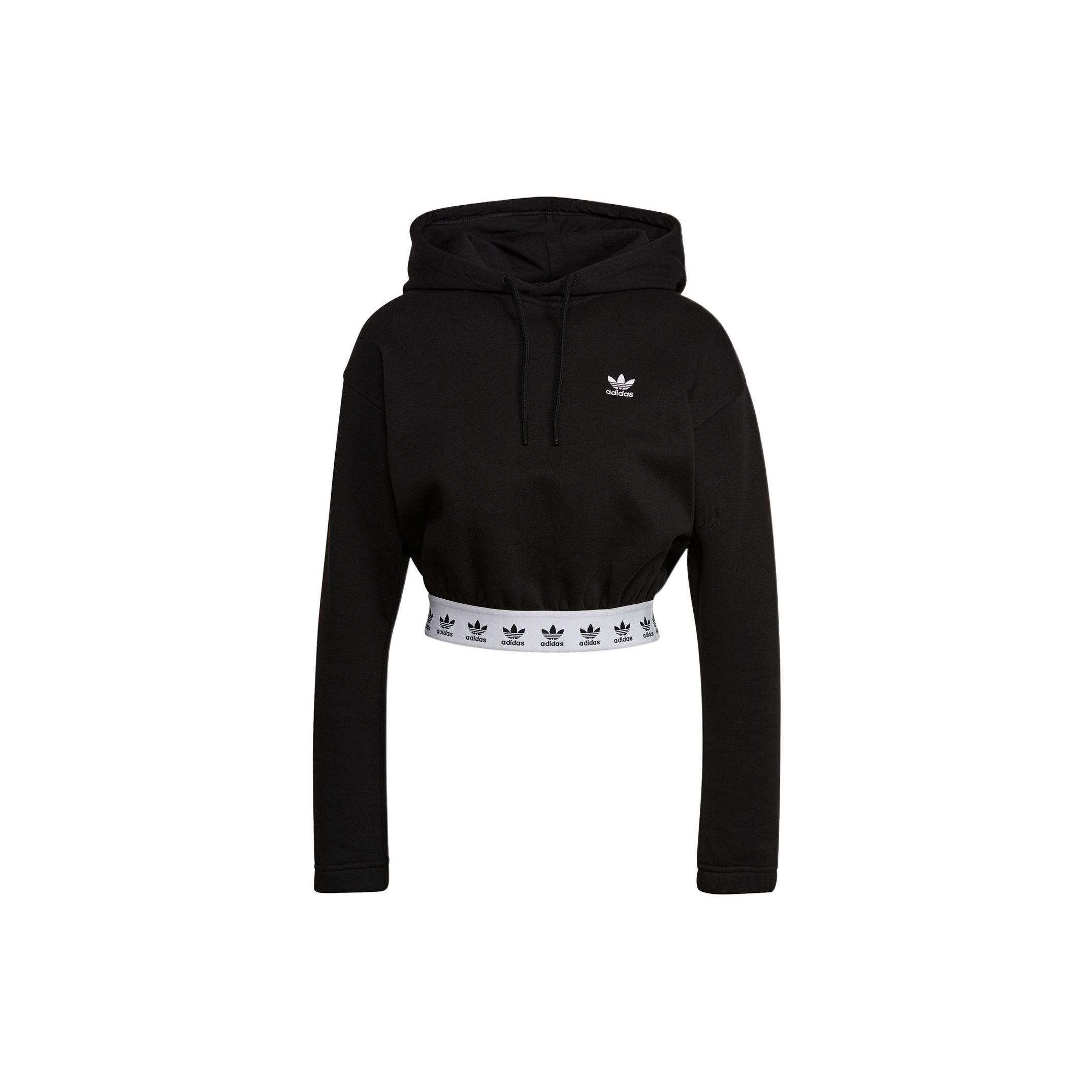 

Adidas Originals Trefoil Logo Print Drawstring Hooded Cropped Sweatshirt Women tops Black HB6031 XXS
