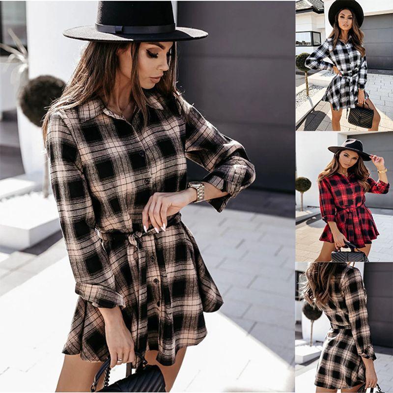 

Amazon EBay New Arrival Fashion Fall and Winter Hot Sale Fashion Sexy Print Shirt Skirt Dress Beige XL