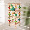 Colorful Wooden Parrot Chew Bite Resistant with Bells Parrot Swing Hanging Multi Layer Bird Cage Standing Training