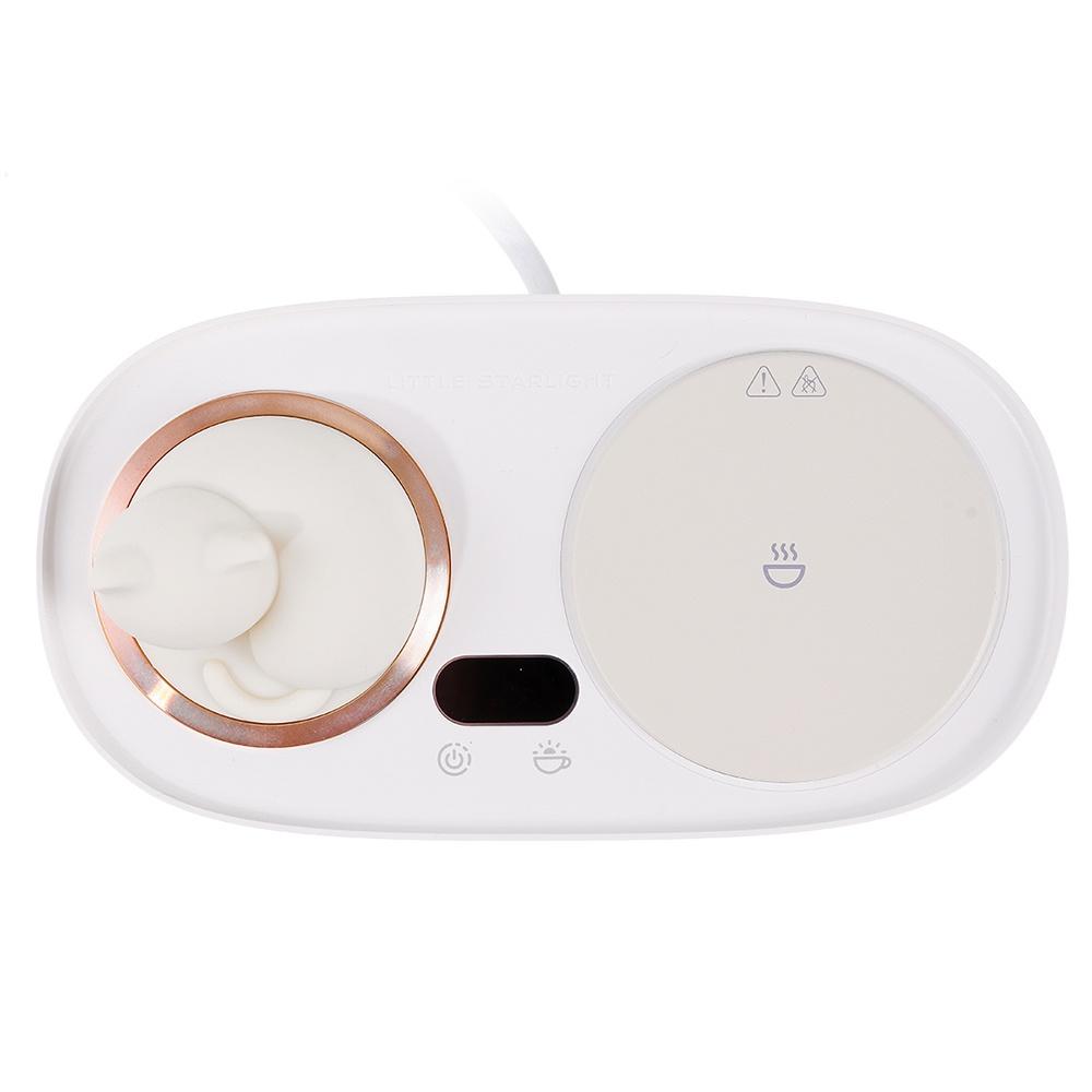 20W Thermostatic Heat Pad Electric Cup Heater Coffee Mug Warmer Cat Heating Coaster Coffee with Night Light Pink / White