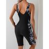 European and American One-piece Swimwear Printed Splicing Conservative Sports Tight Competitive Swimsuit