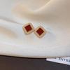 Red Bow Coin Purse Earrings: Silver Needle Retro Snake Lock Studs, New Year High-End Ear Jewelry.