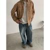 Spring and autumn washed burst blue jeans men's American retro loose wide-leg casual trousers
