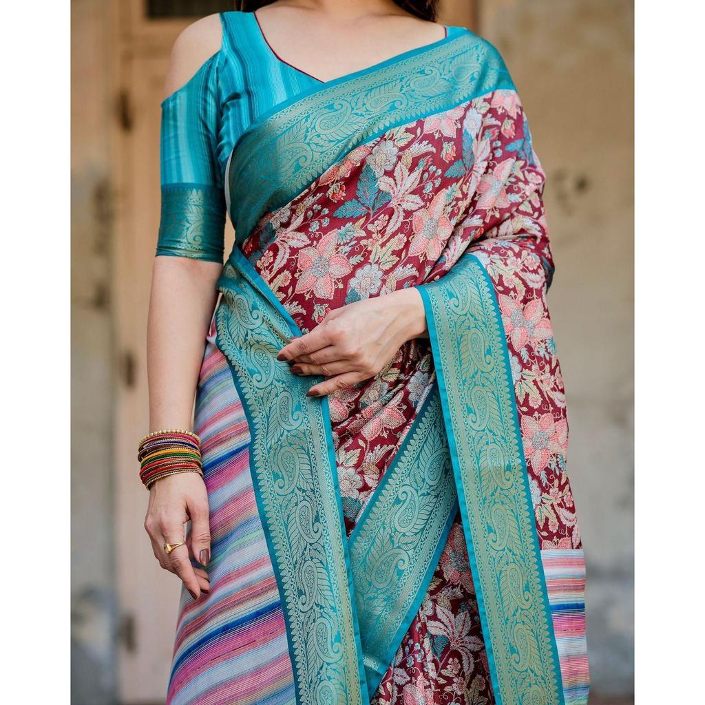 Pure Silk Digital Printed Saree, Exuding Regal Charm With Its Rich Pallu And Intricate