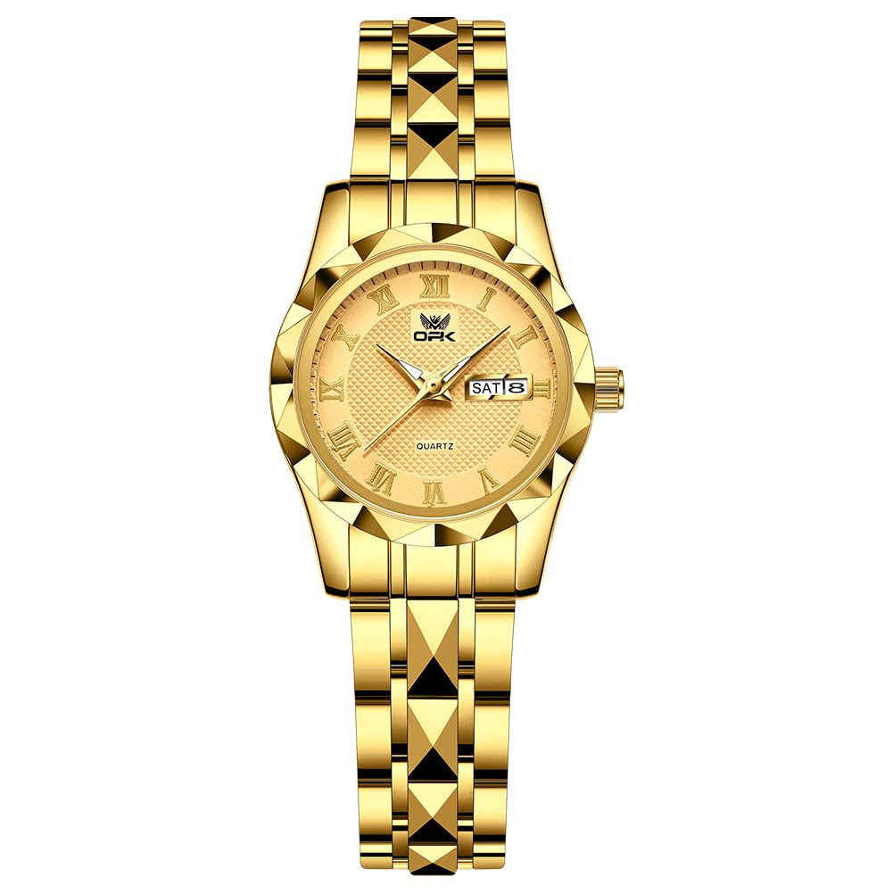 Quartz Formal and with Day of the Round 28mm Stainless Japanese Roman Numeral Water Resistant x Ladies' Watch, Casual, Calendar, Week, Date, Face,