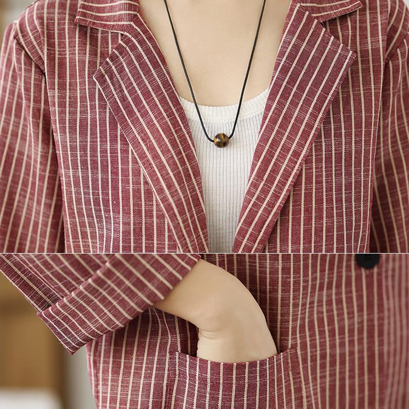 Striped Cotton and Linen Fashion Suit Female Spring and Fall Fashion Literary Leisure Suit Loose Haren Pants Two-piece Set