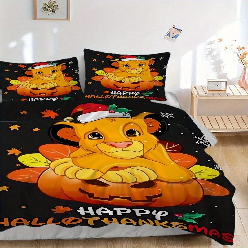 

3pcs Simba & Pumpkin Happy Halloween Printed Quilt Set - Soft and Comfortable Quilt Cover for Bedroom, Guest Room and Dormitory Decorative Beddin 135x200cm