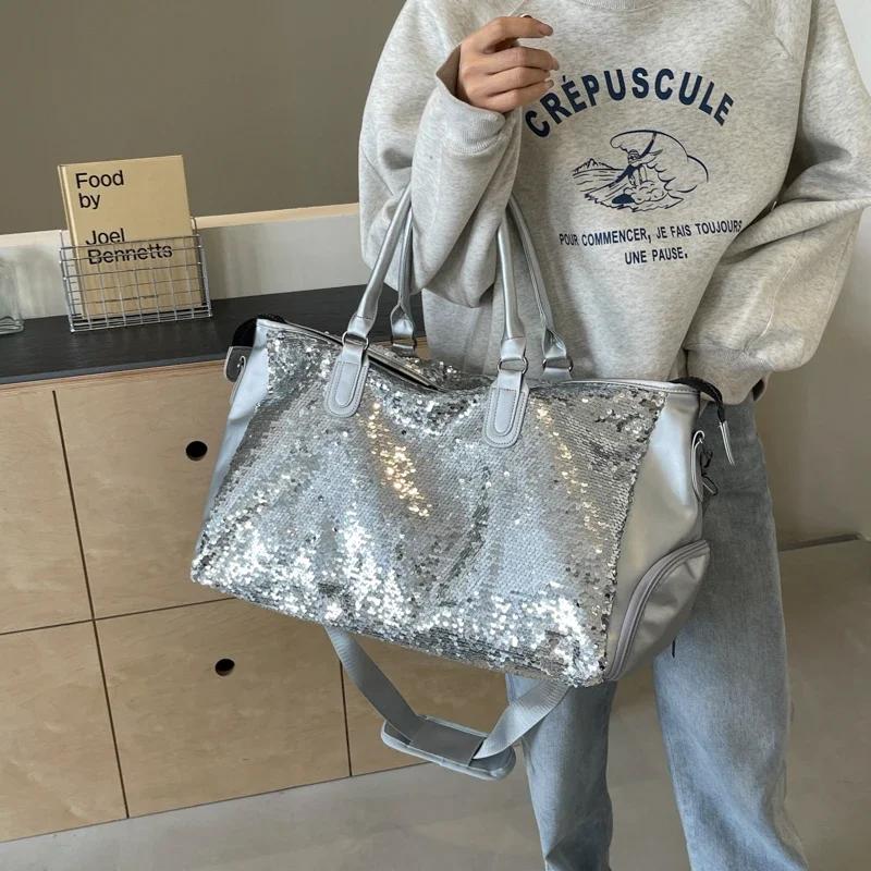 Bolso de hombro con lentejuelas para mujer, elegante bolso cruzado, monocromático, gran capacidad
