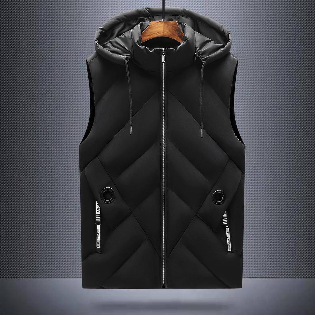 Men's Large Hooded Slim Fit Down Cotton Vest - Youth Trend Waistcoat