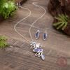 New enamel oval petal stud earrings pendant set, women's high-end hollow petal necklace