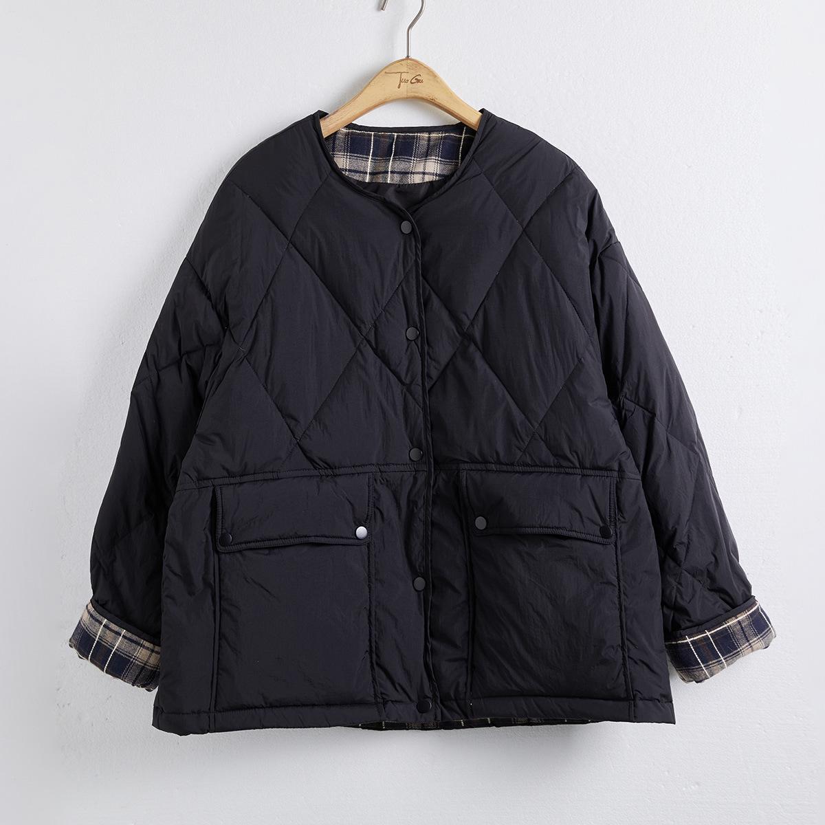 

Женский пуховик Lizhiqi 2024 Зима Корейский стиль Клетчатый пэчворк L (recommended for 52.5kg-65kg) чёрный