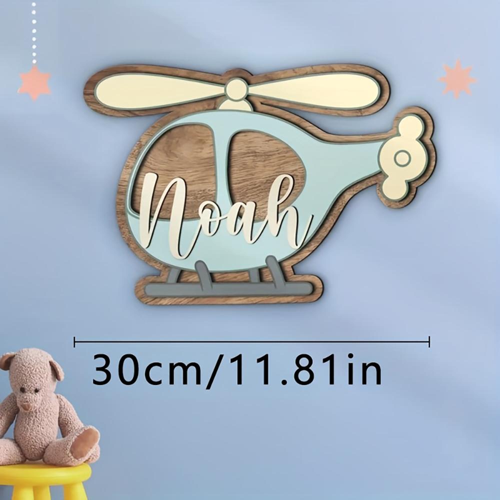 1pc Personalized Wooden Helicopter Name Sign for Room Decoration, Ideal for Boys  Nursery Helicopter Door Sign, Wall Art, Nurser 30cm