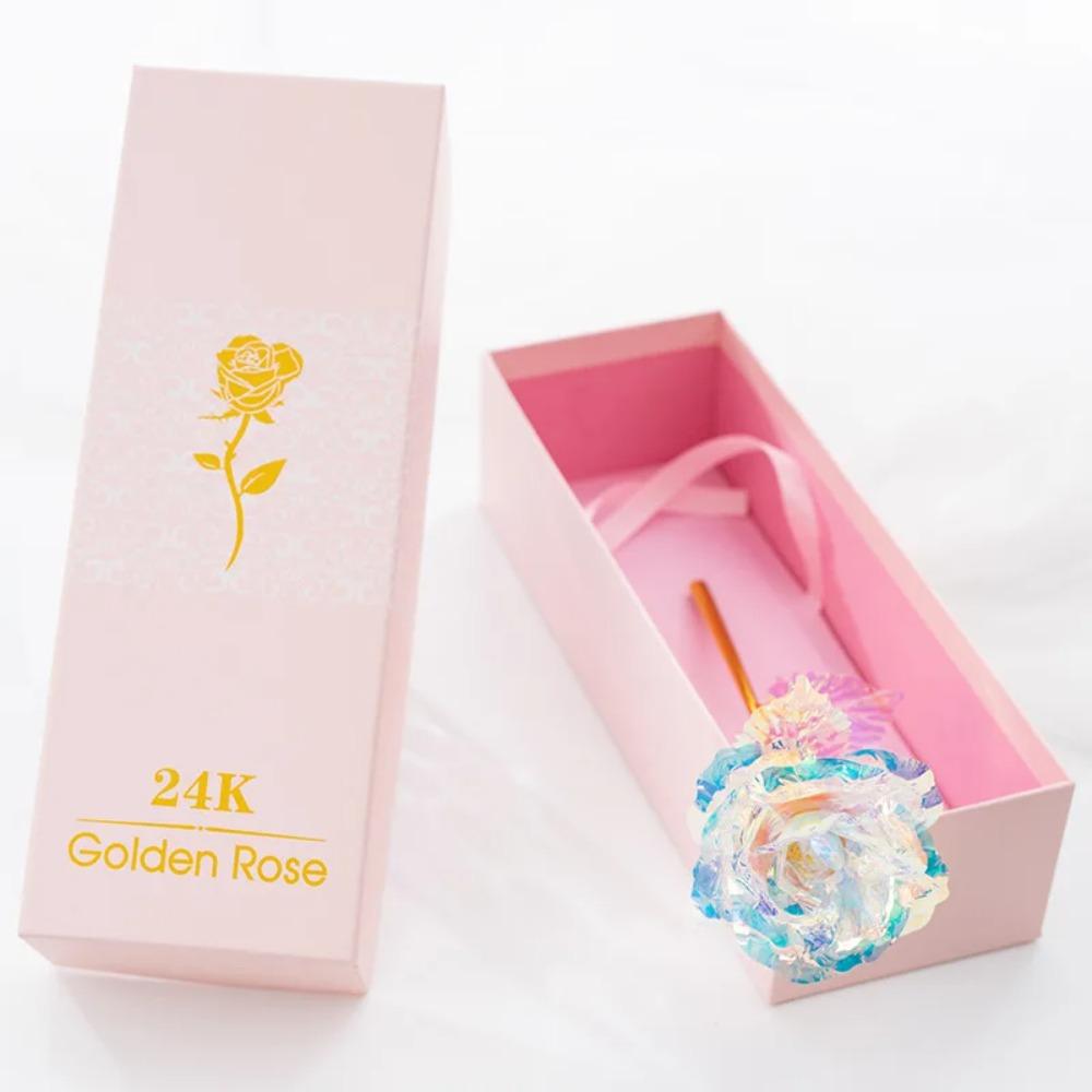 YO CHO Artificial Flowers 24k Gold Rose with Box New Year Valentine\x27s Day Gift/Present Foil Flowers Home Decor Fake Roses
