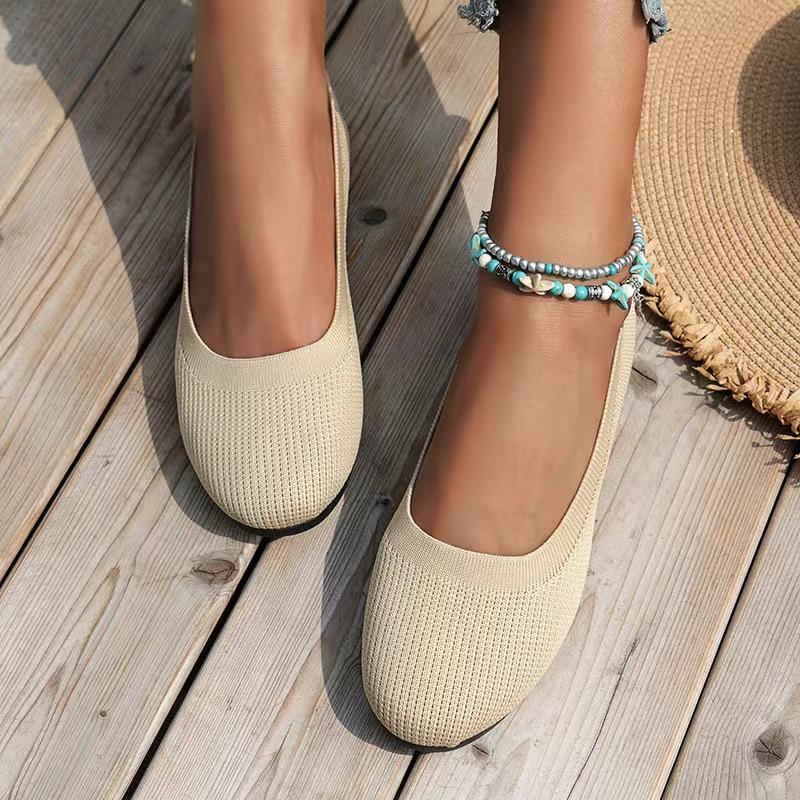 Spring and Autumn Single Shoes Mesh Round Head Flat Bottom Casual Solid Color Large Size Single Shoes Women's and Women's Single Shoes