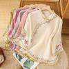 Vintage Chinese Embroidery Cotton-Linen Short-Sleeve Women's Top with Frog Buttons, Artistic Summer Oblique Lapel, National Style, Loose Fit.