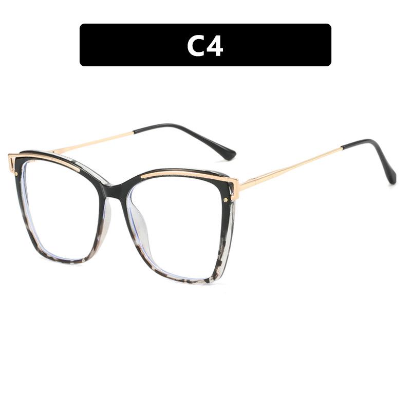 Women's metal large frame hollow TR90 glasses frame Fashionable personality plain makeup anti-blue light glasses