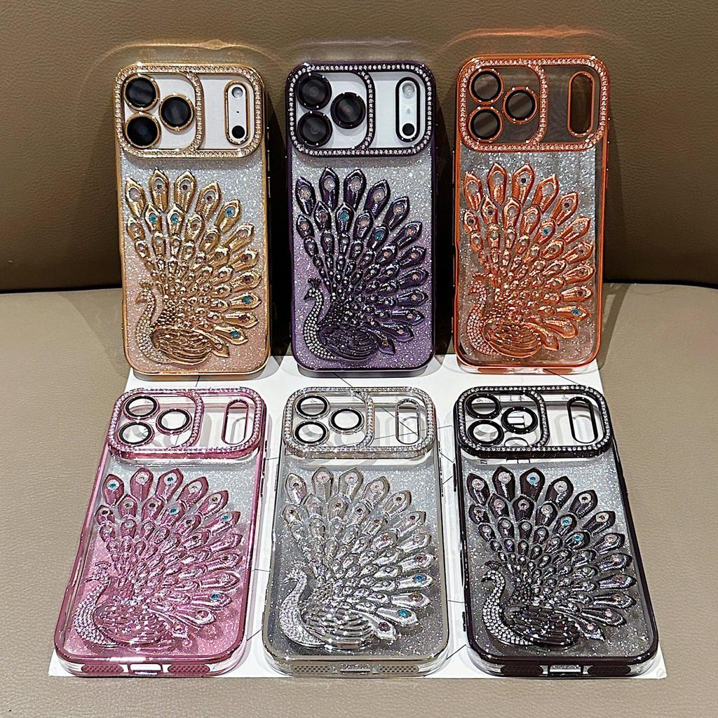 Electroplated Rhinestone Peacock Glitter Case for iPhone 17 Pro Max & 16 Pro
