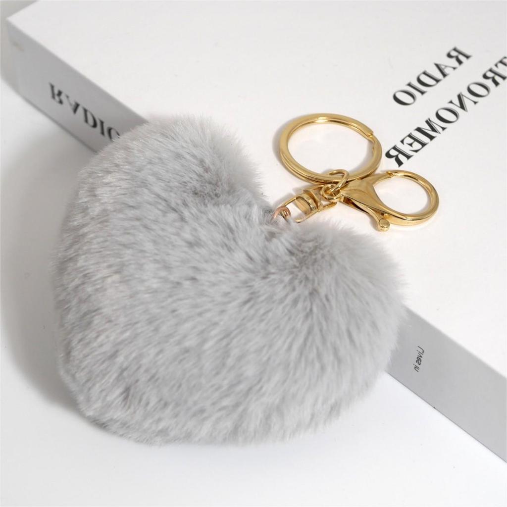 Heart-shaped Peach Faux Fur Keychain - 10cm Plush Pendant for Bags, Cars, and Accessories