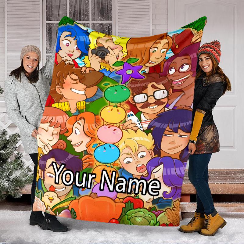 Custom Name Stardew Valley Theme Printed Blanket - Perfect for Couch, Bed, Travel & Outdoor Use | Machine Washable, Cozy & Durable.