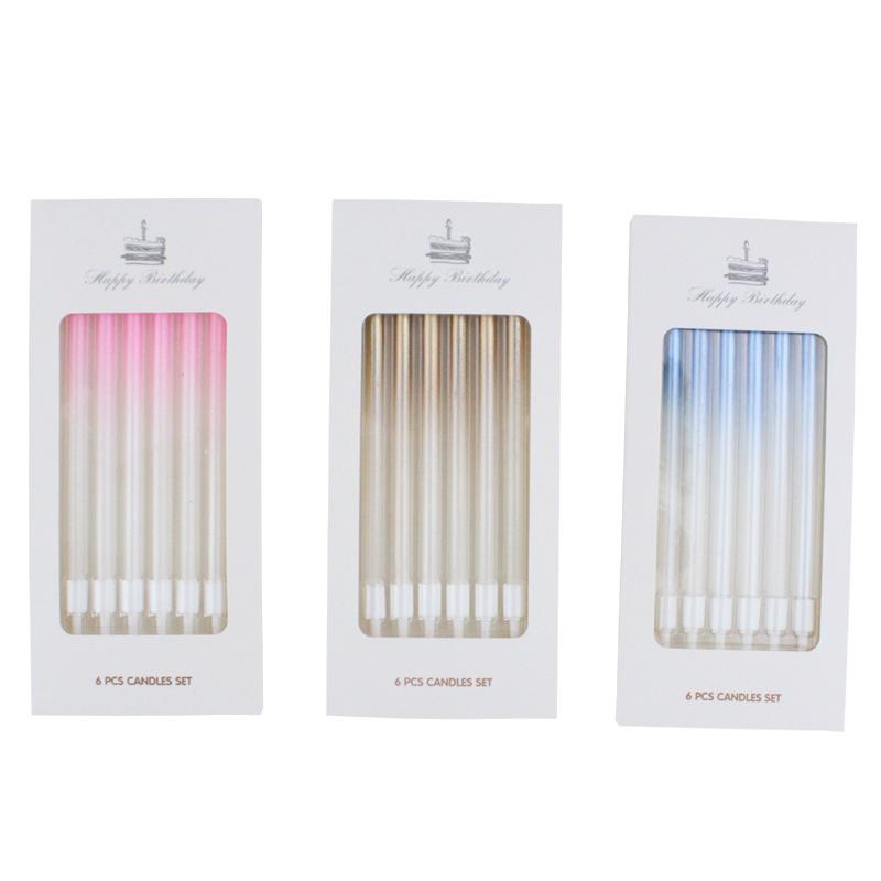 New Gradient Champagne Straight Candle Birthday Romantic Party Gradient Pink Blue Boxed Pencil Candle