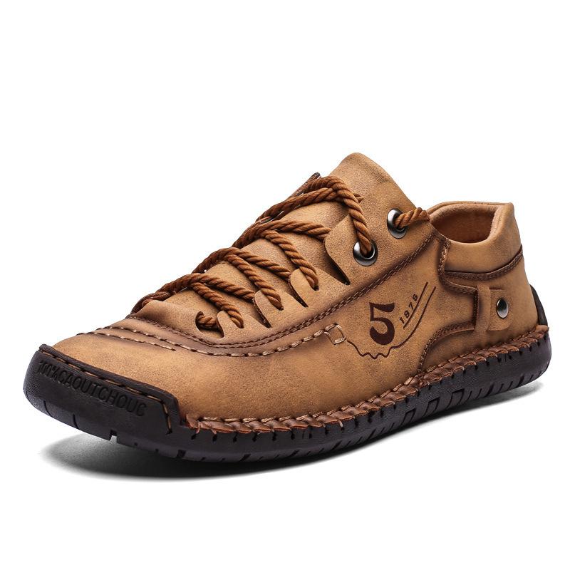 Herr Läder Casual Skor Handgjorda Läder Loafers Bruna Sneakers för Män Skor Mjuk Sula Promenadskor Halkfria Herr Sneakers
