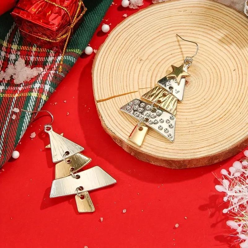 Vintage Metal Christmas Tree Long Drop Earrings for Fashion Women Girls Holiday Party Jewelry Acccessories Christmas Gift