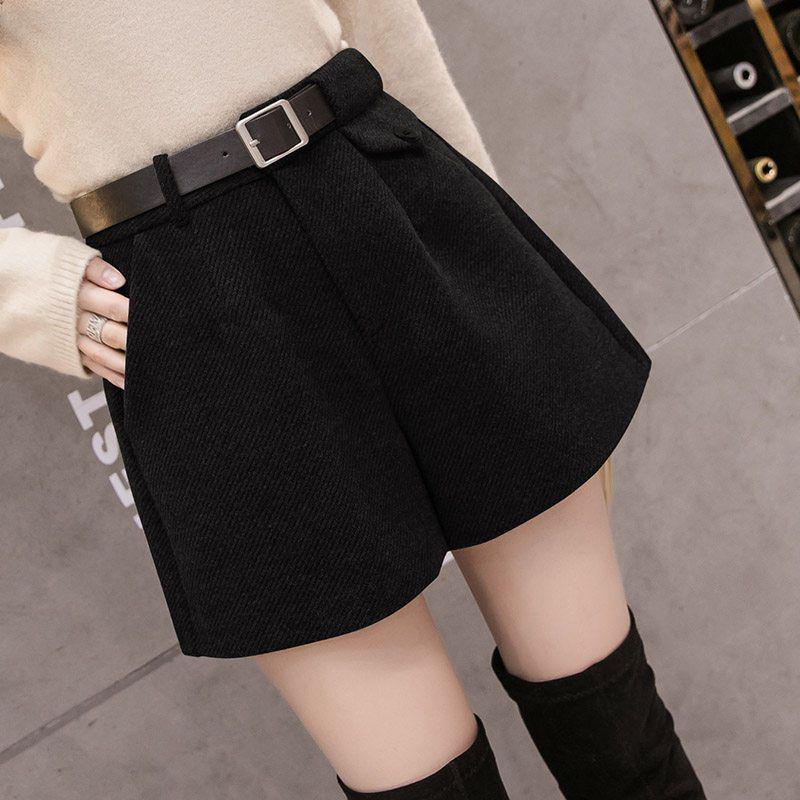 Women s High-Waisted Woolen Wide-Leg Shorts - 2025 Autumn/Winter Collection S 42.5-47.5 kg