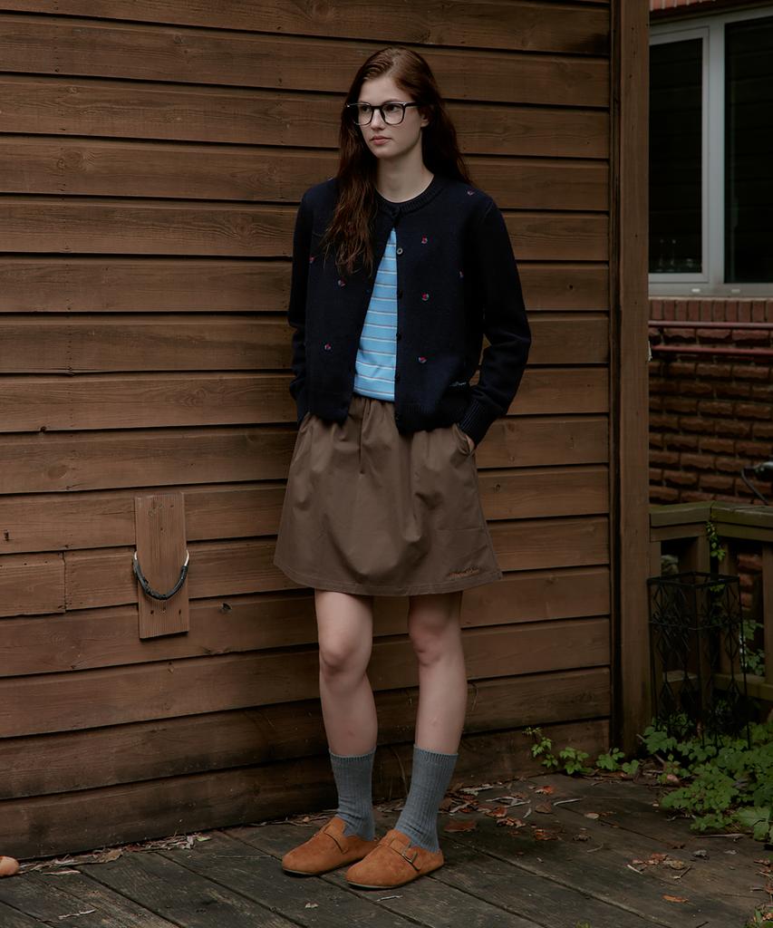 Seutyudioaenpaleukeu Contrast Waist Skirt With Inner Shorts_Brown