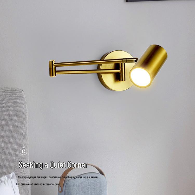 Rocker Telescopic Black Wall Lamp: Folding, Rotating Long Pole for Luxury Study & Bedroom.