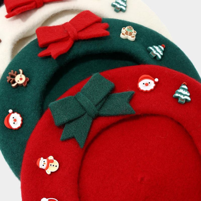 Women S Christmas Style Beret Bow Decorated Winter Autumn Warm Hat