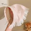 Women Headband Plaid Print Lace Stitching Triangle Scarf Non-Slip Headband Pastoral Style Hair Hoop Hair Accessory