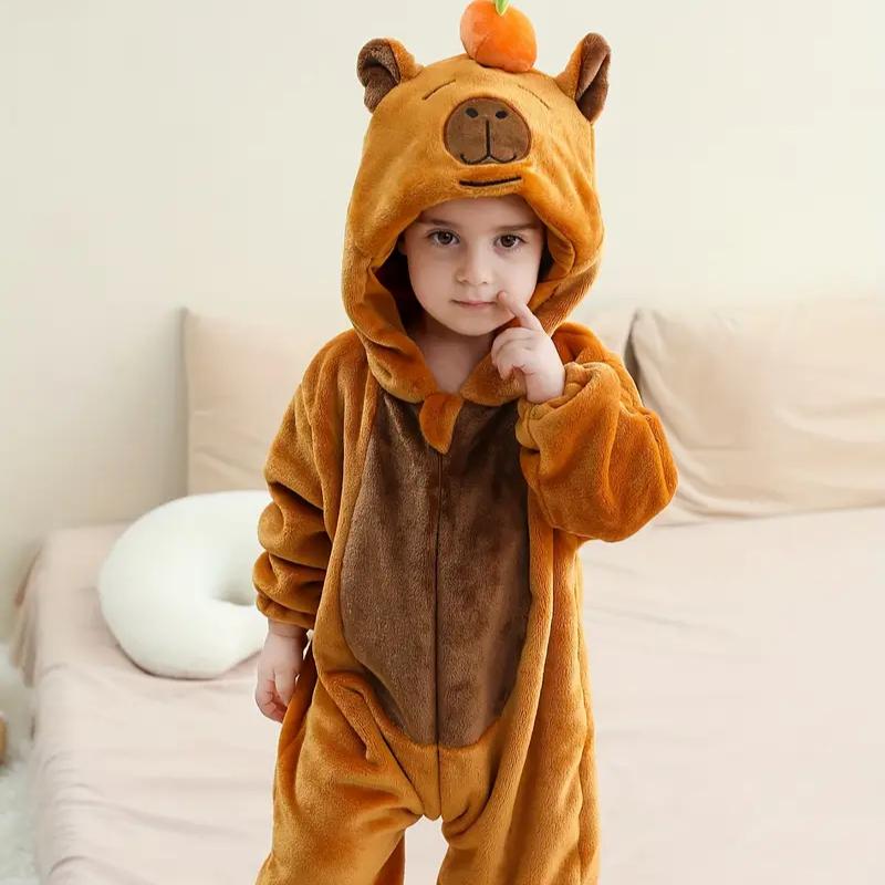 Cute Halloween Cosplay Costume, Birthday Party Gift, Unisex Capybara Onesie for Photo Ops, Capybara-Themed Zip-Up Hooded Bodysuit Christmas