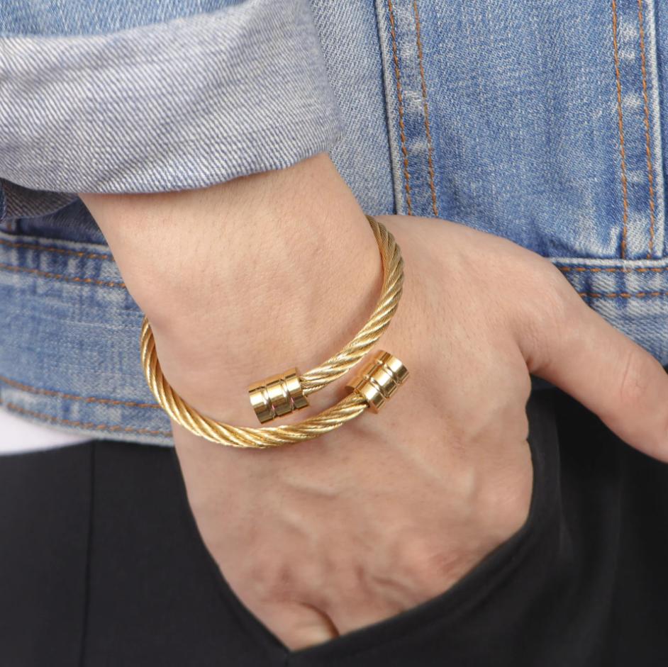 Fashion Personality Exaggeration Niche Retro Trend Stainless Steel Wrapped Tricolor Square Bracelet for Men Stainless Jewelry
