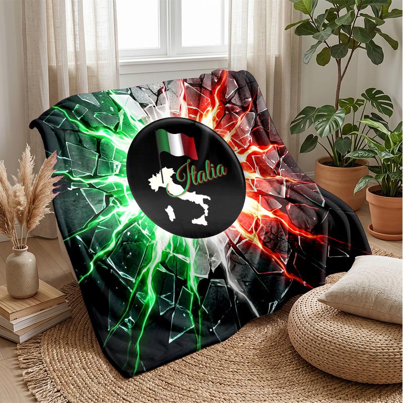 Italy Football Printed Flannel Blanket Skin Friendly Warm Decorative Throw for Indoor Couch Bed Daily Use