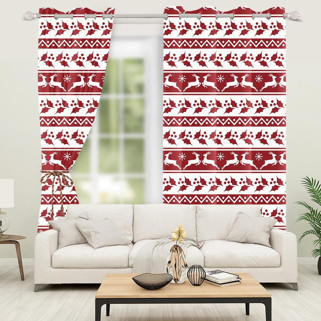 Christmas Home Window Curtains Red White Festive Printed Living Room Bedroom Holiday Decor Drapes Curtain With Grommet Polyester Ideal For Area