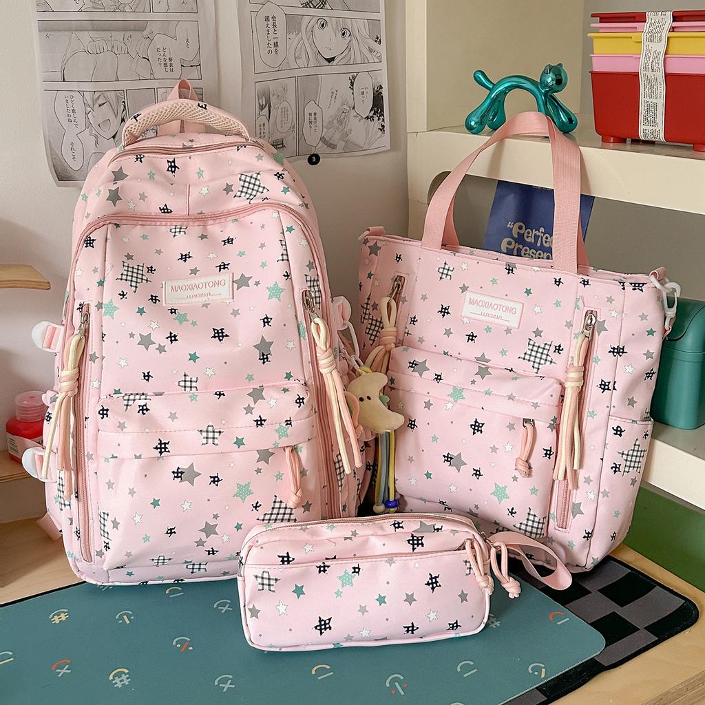 Schoolbag small fresh student schoolbag female ins cartoon star printing junior high school student large capacity backpack burden reduction spine bag