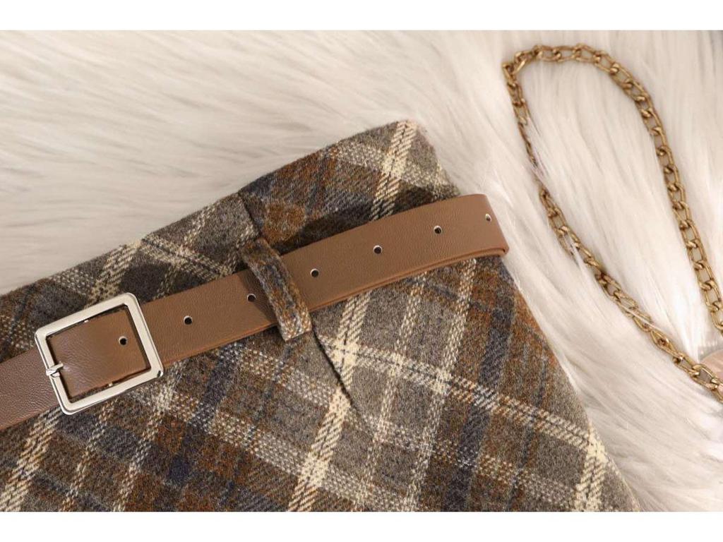 Women's Retro Plaid Wool Midi Skirt - High Waist, Slimming, A-Line, with Slit for Autumn/Winter
