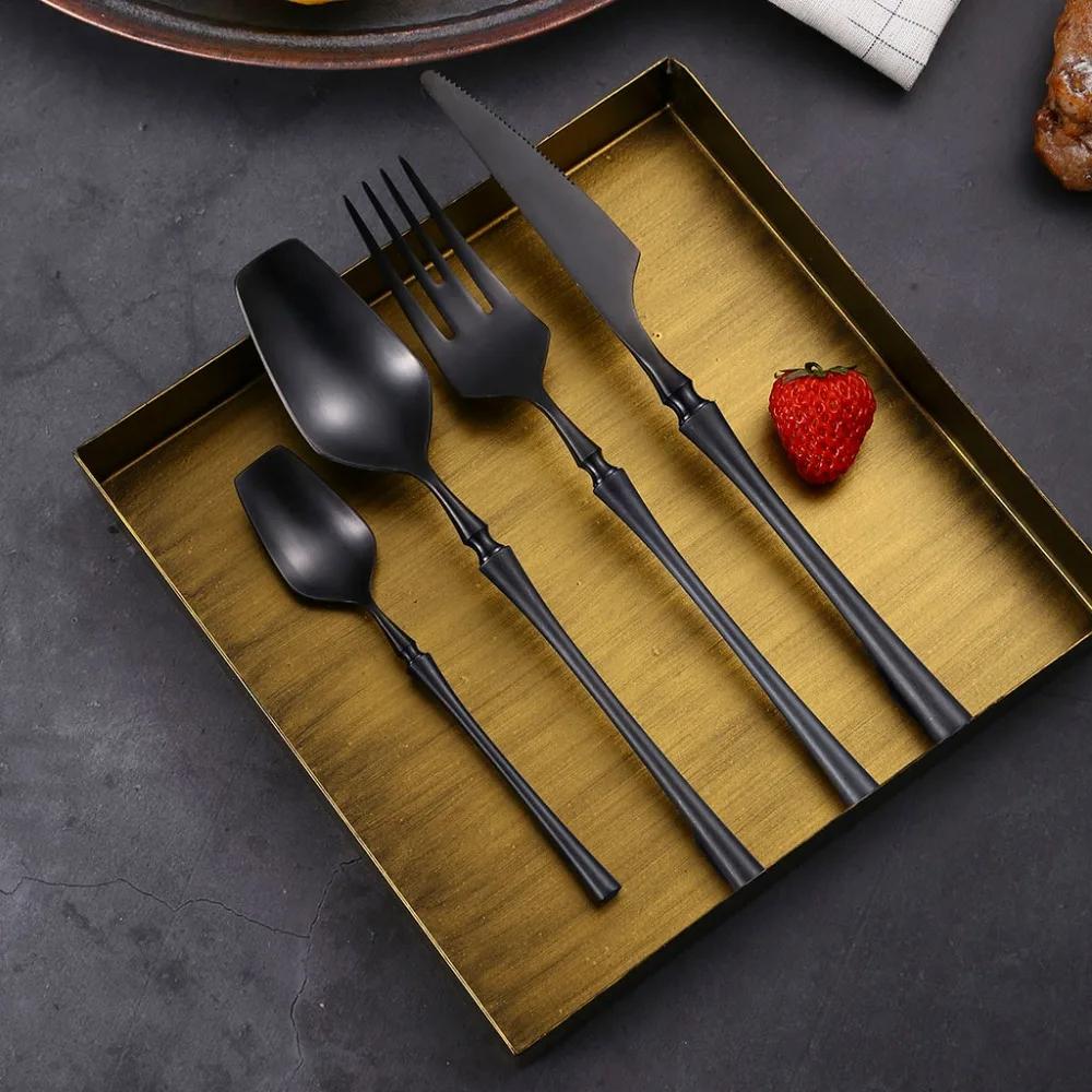 24 Pcs Mirror Matte Stainless Steel Black Gold Silver Cutlery Dinnerware Tableware Knife Spoon Fork Flatware Set Dishwasher Safe