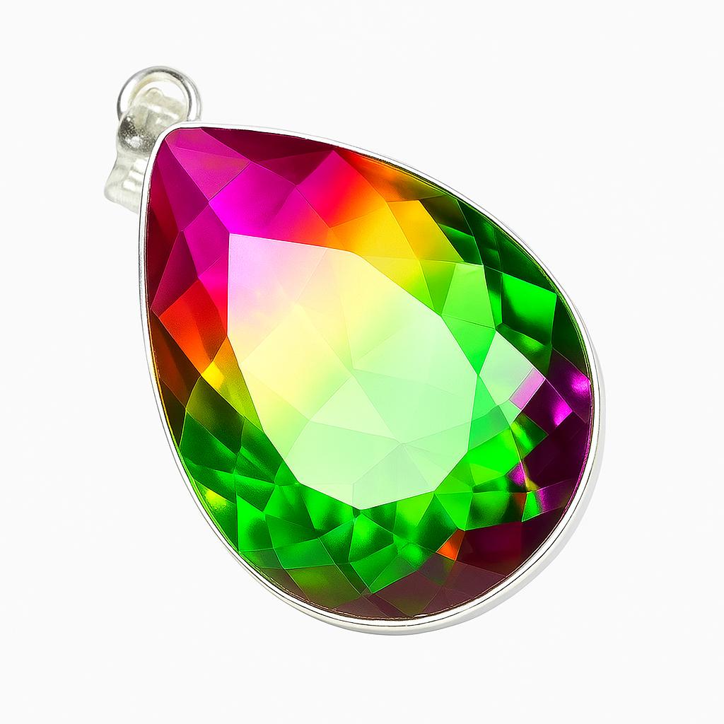 

CERTIFIED 925 Sterling Silver 60 Ct Bi-Color Tourmaline Lab Created Gems Pendant AI-41-NS 33 mm approx
