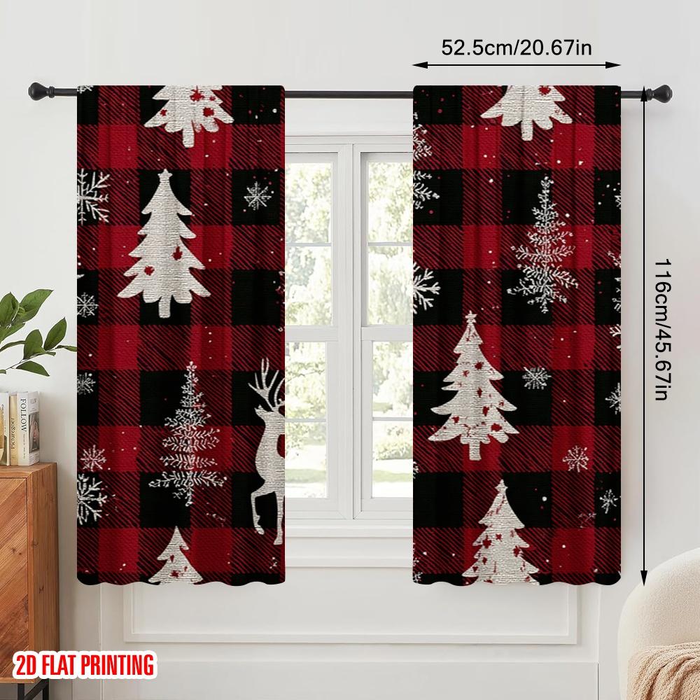 2 Stück, 2D-Flachdruck Vorhangstoff Weihnachten1 100% Polyester (ohne Stange) Dekorationen Innen Ldeal für Wohnzimmer & Schlafzimmer
