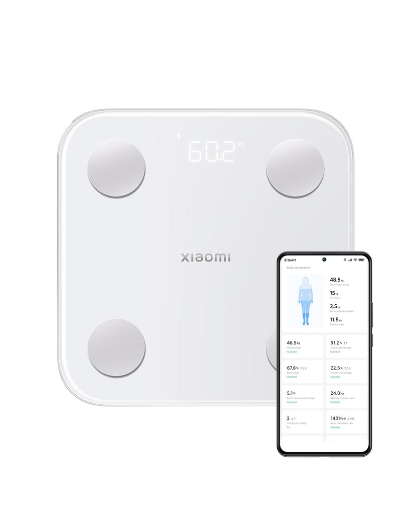 Xiaomi S400 Body Composition Scale, App Compatible, 25 Measureable Items: Body Fat Percentage, BMI, Basal Metabolic Rate, Water Content, Heart Rate, M