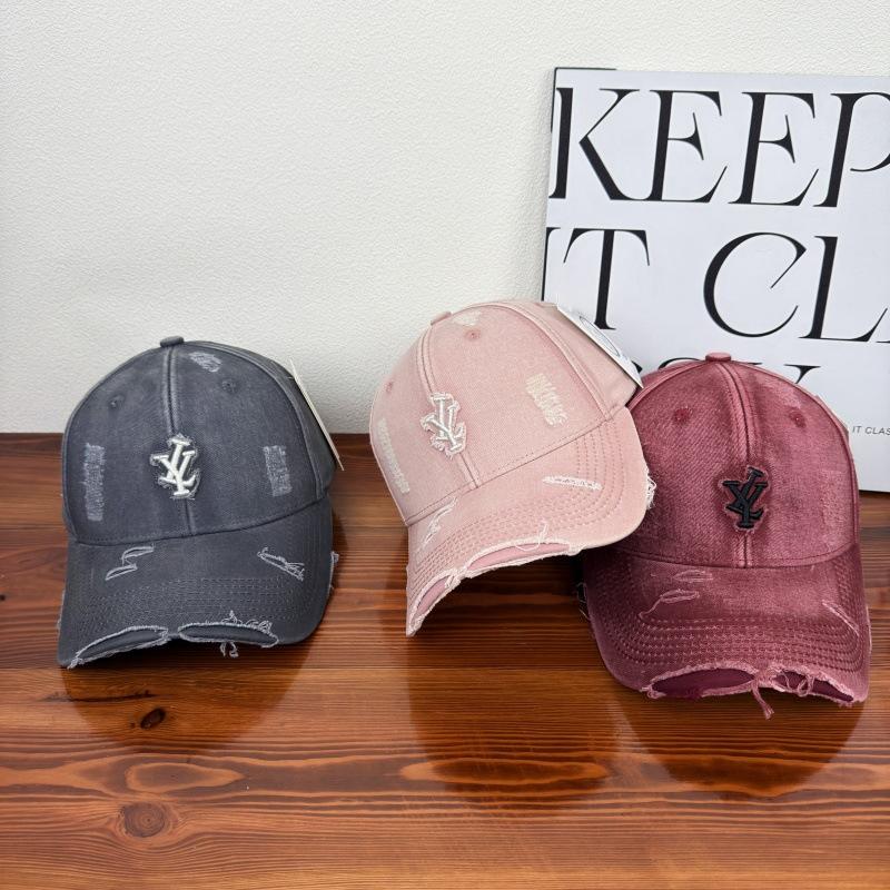 New ripped hard top letter baseball cap children wide brim big head circumference show face small versatile sun protection couple cap