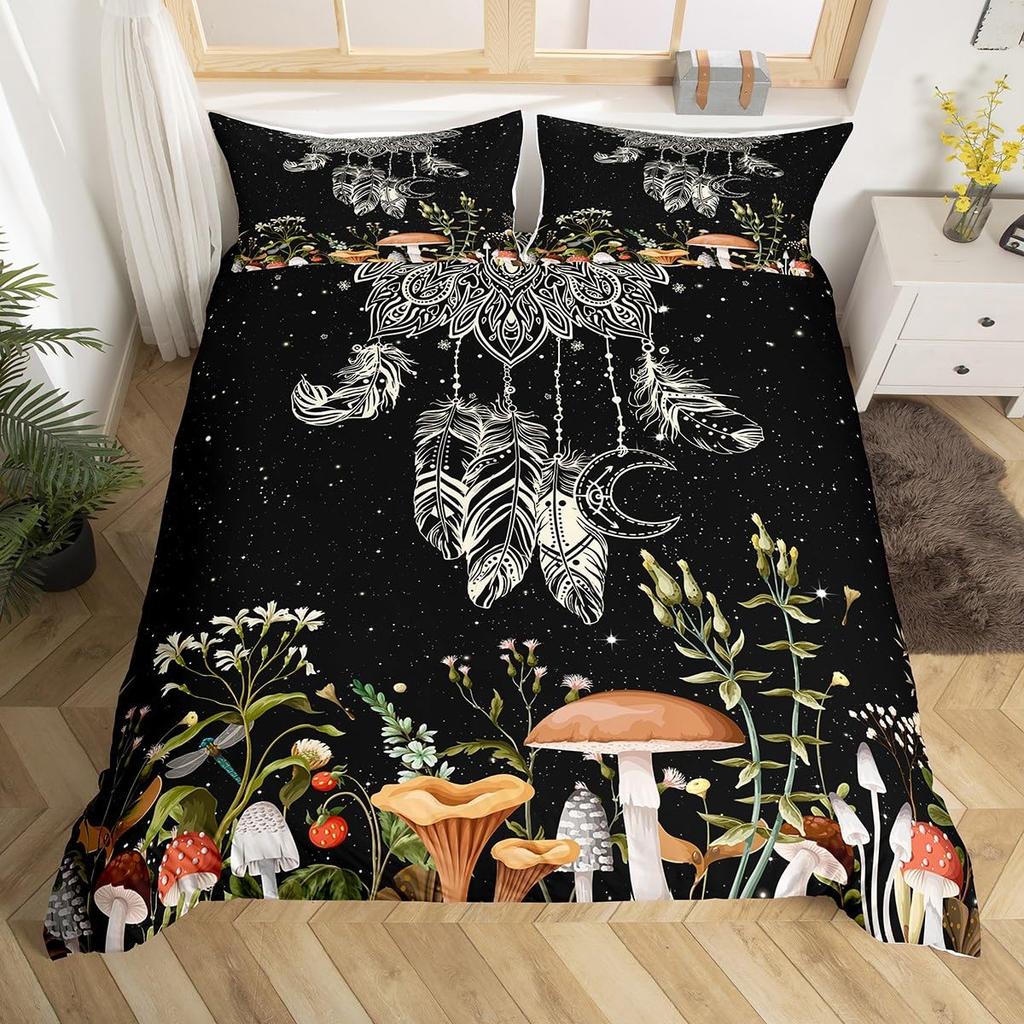Bohemian Soft Duvet Cover Set Dreamcatcher Geometric Feather Print Beding Set King Quen Sized Dimensions Rom Decor Microfiber Warm Comforter Cover