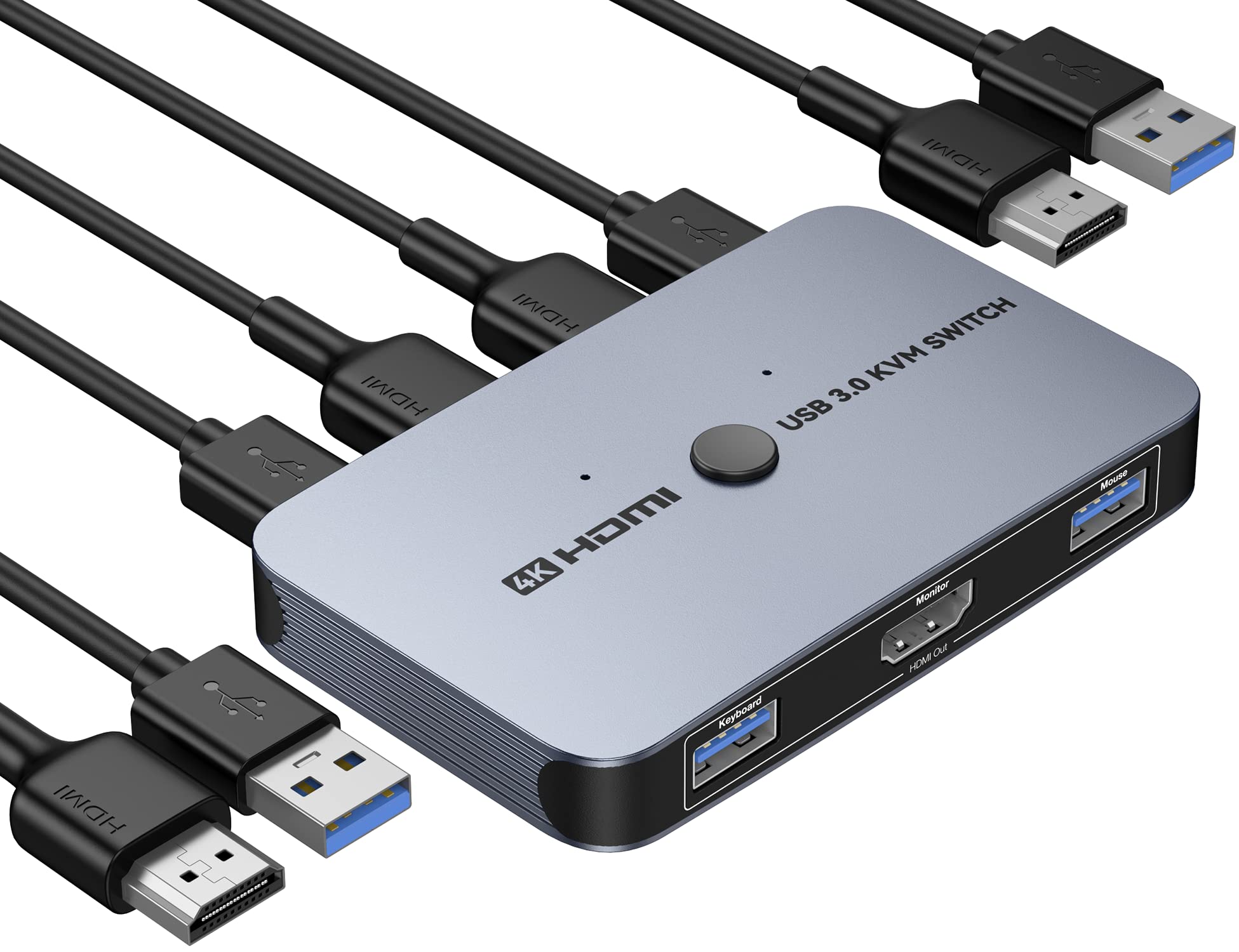 

KVM ABLEWE HDMI KVM Switcher 2 Inputs 1 Output PC Switcher 4K Resolution HD Monitor Mouse Keyboard Printer Sharing Switch with Power Supply Includes 2