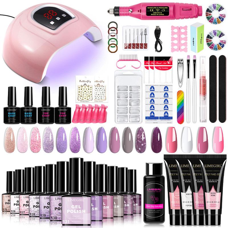 12 Colors Gel Nail Polish Kit with Extension Gel, LED Lamp, Nail File, Complete Nail Art Set for Home Use, Shein Hot Selling