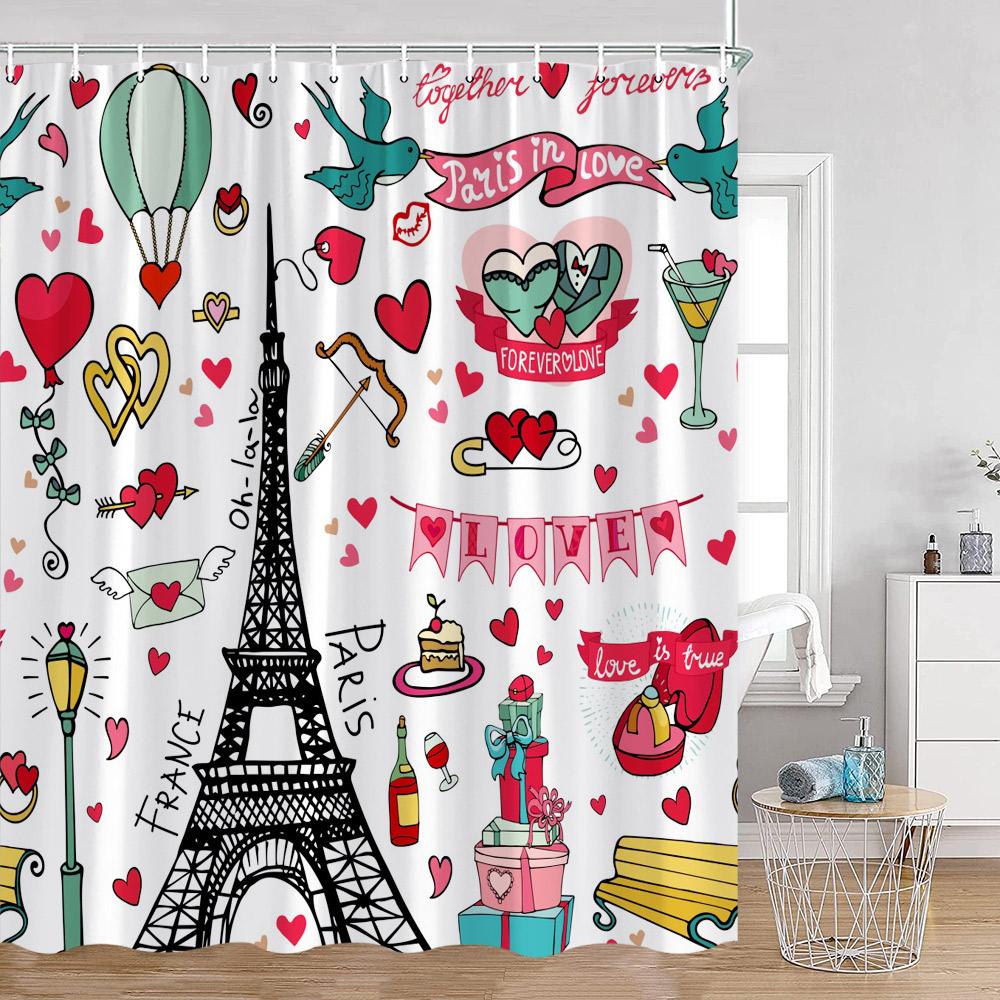 Fashion Paris Tower Shower Curtains European City View Aesthetic Bathroom Curtain Polyester Fabric Bath Decorations for Home