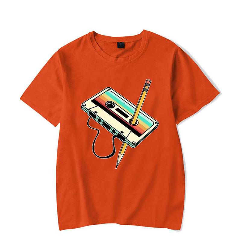 Men Short Sleeve 80s Cassette Tape Pencil 1980s Retro Vintage Throwback Music T-Shirt Women Clothing Vintage T Shirt Camisetas