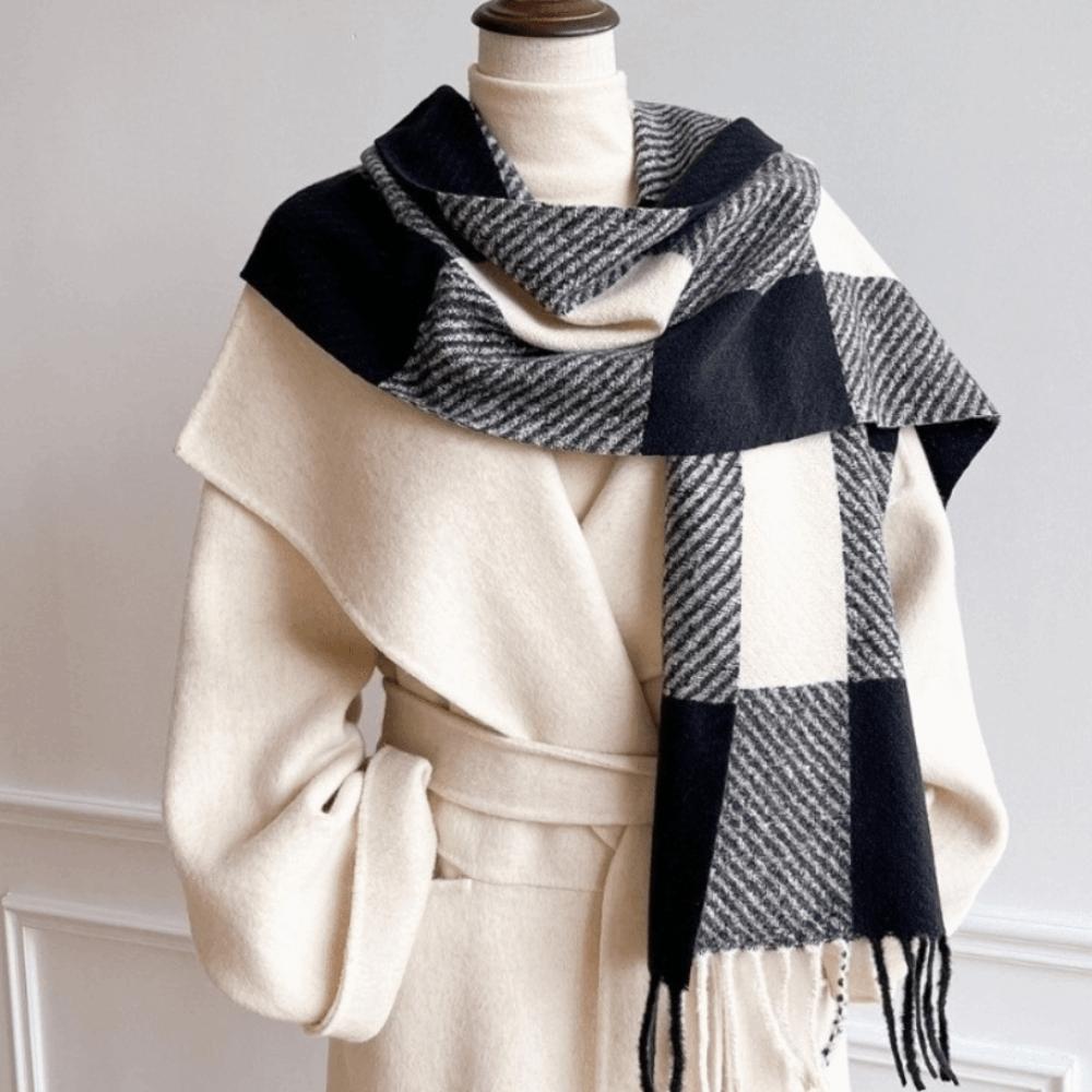 Fringed Plaid Shawl Checkered Wrap Scarf Ladies Faux Cashmere Scarf Party